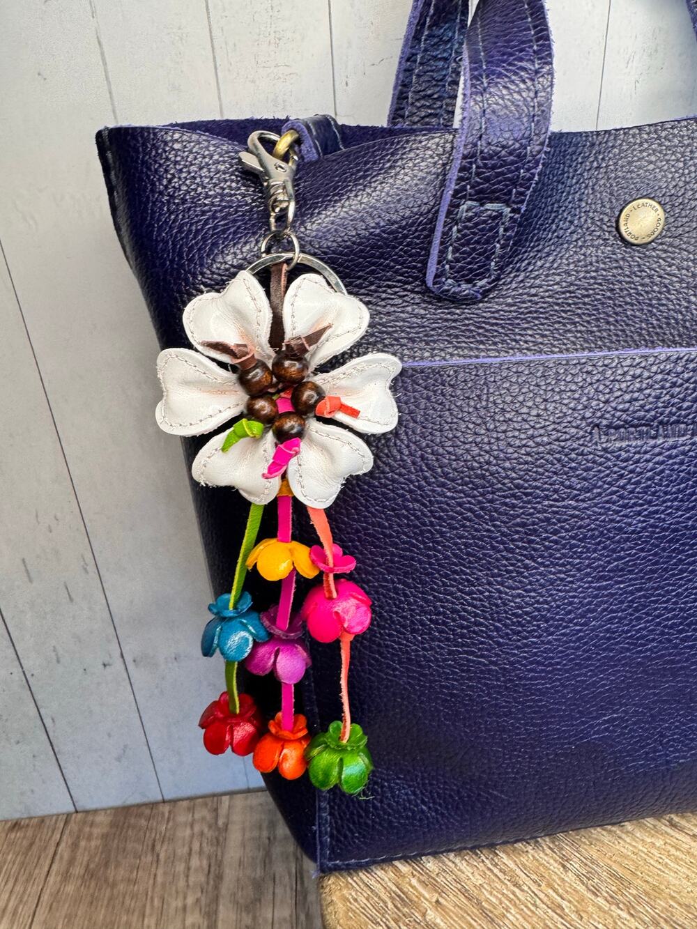 Leather Flower Purse Charm Genuine White Leather Daisy Bag Charm NEW FAST SHIP